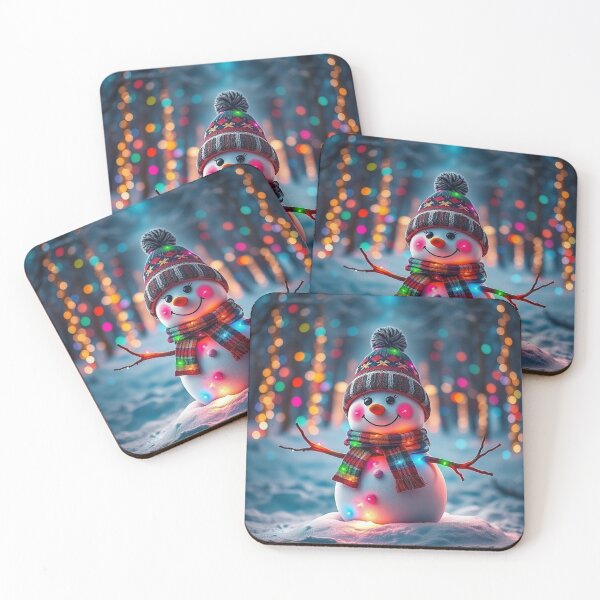 Item preview, Magical Snowman in Winter Night – Vibrant Photorealistic Christmas Scene with Lights and Snowflakes designed and sold by PixelVibe782.