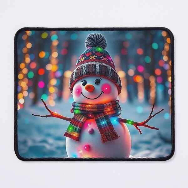 Item preview, Magical Snowman in Winter Night – Vibrant Photorealistic Christmas Scene with Lights and Snowflakes designed and sold by PixelVibe782.