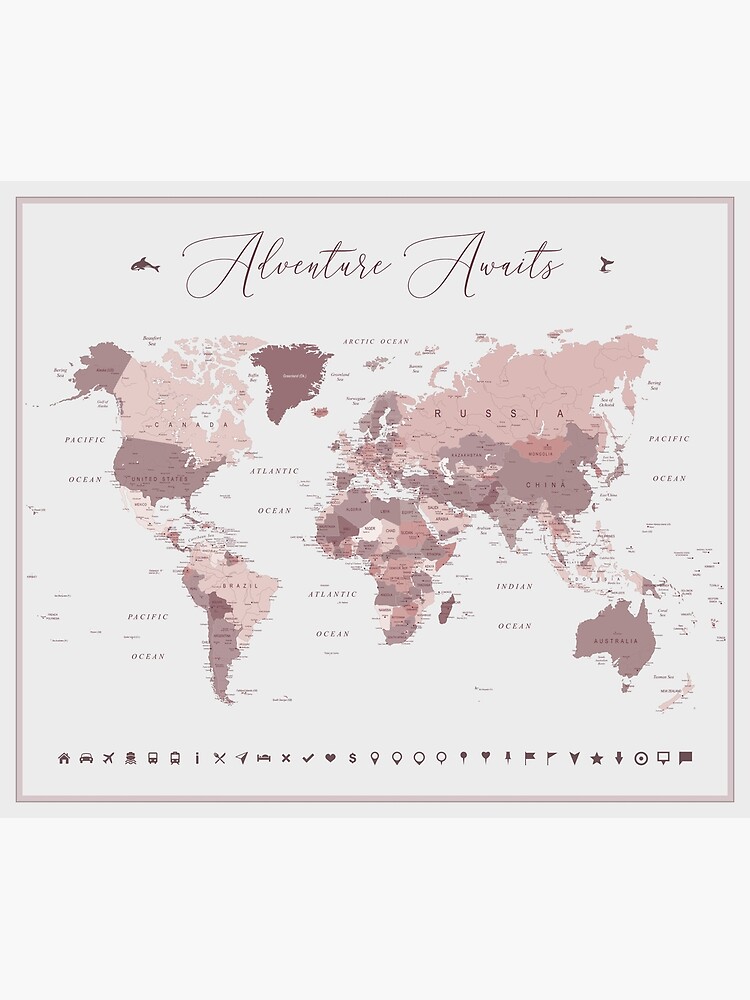 Pink World Map - Adventure Awaits by UrbanEpiphany