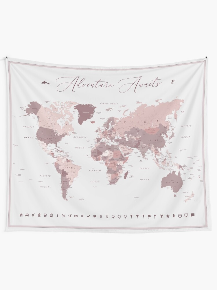 Alternate view of Pink World Map - Adventure Awaits Tapestry