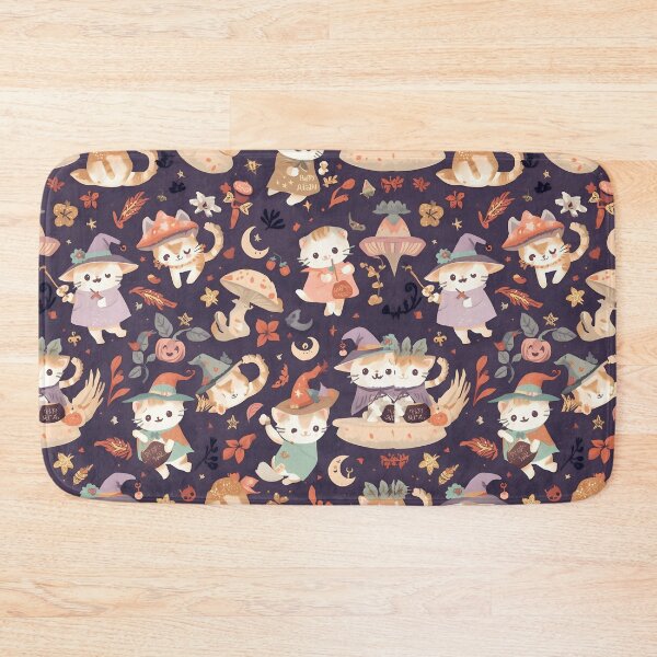 Item preview, Whimsical Witch Cats Mystical Forest Flower Deep Purple designed and sold by MoonlitDoodles1.