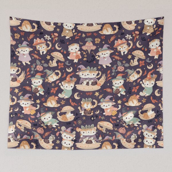 Item preview, Whimsical Witch Cats Mystical Forest Flower Deep Purple designed and sold by MoonlitDoodles1.
