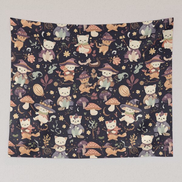 Item preview, Cottagecore Witch Wild Cats: Magical Forest Dark Purple Halloween designed and sold by MoonlitDoodles1.