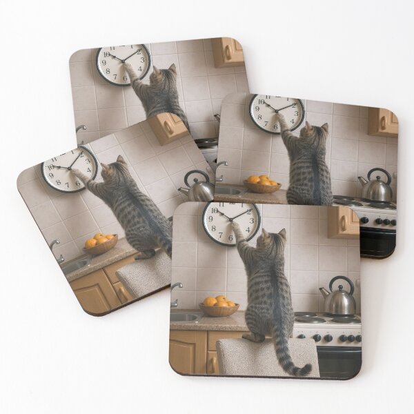 Item preview, Tabby Cat Changing the Time on a Kitchen Clock designed and sold by Maria Dryfhout.