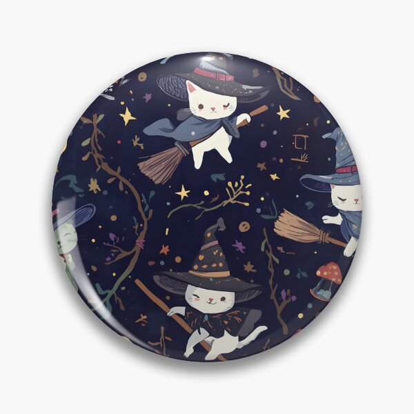 Item preview, Dark Whimsical Cat Witches Pattern: Cosmic Flight Wild Midnight designed and sold by MoonlitDoodles1.
