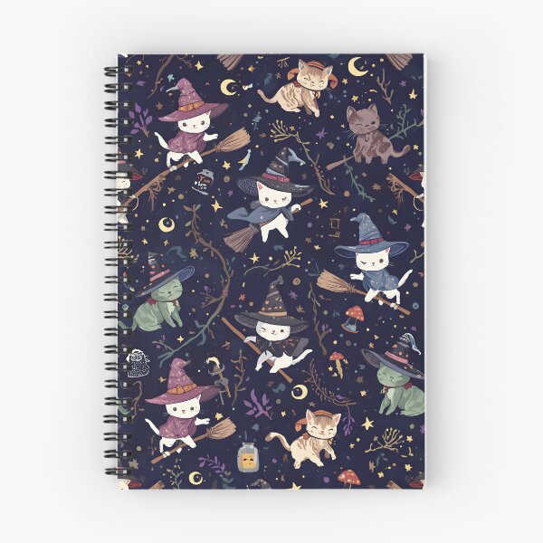 Item preview, Dark Whimsical Cat Witches Pattern: Cosmic Flight Wild Midnight designed and sold by MoonlitDoodles1.