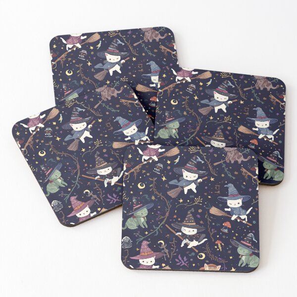 Item preview, Dark Whimsical Cat Witches Pattern: Cosmic Flight Wild Midnight designed and sold by MoonlitDoodles1.