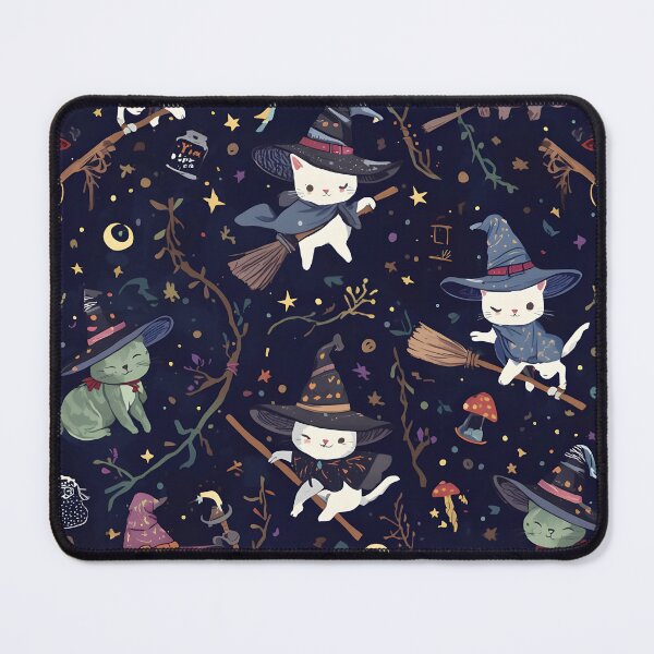 Item preview, Dark Whimsical Cat Witches Pattern: Cosmic Flight Wild Midnight designed and sold by MoonlitDoodles1.