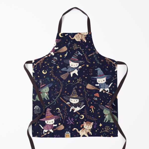 Item preview, Dark Whimsical Cat Witches Pattern: Cosmic Flight Wild Midnight designed and sold by MoonlitDoodles1.