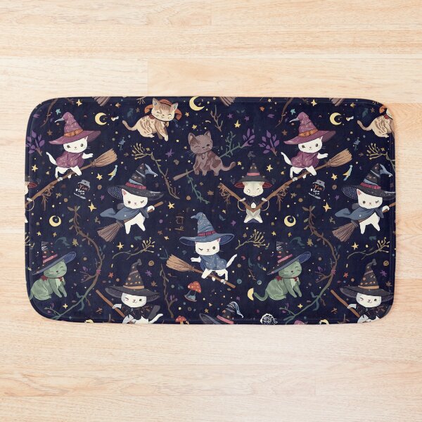 Item preview, Dark Whimsical Cat Witches Pattern: Cosmic Flight Wild Midnight designed and sold by MoonlitDoodles1.