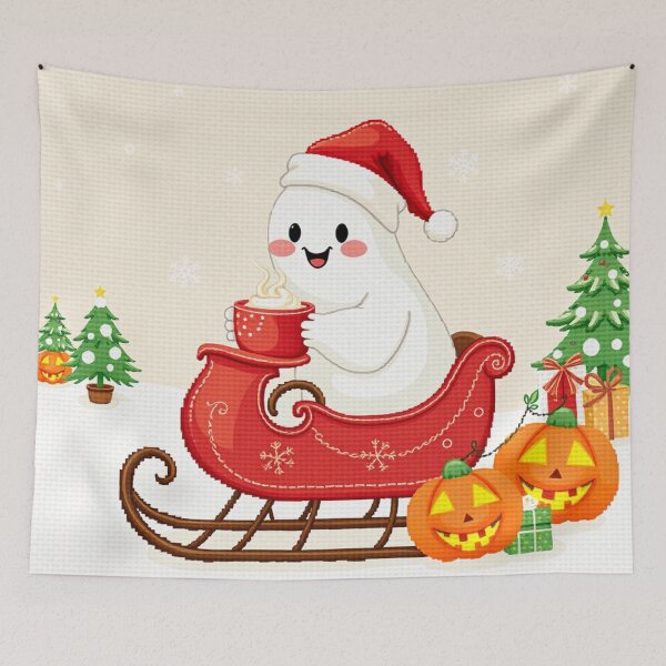 Item preview, Cross Stitch  Christmas Ghost in Santa Hat— Whimsical Holiday Embroidery Design  designed and sold by MiraLumeStudio.
