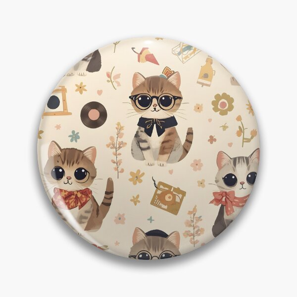 Item preview, Kawaii Hipster Cats 50s Vintage Floral Flower Beige Vinilo Candy designed and sold by MoonlitDoodles1.