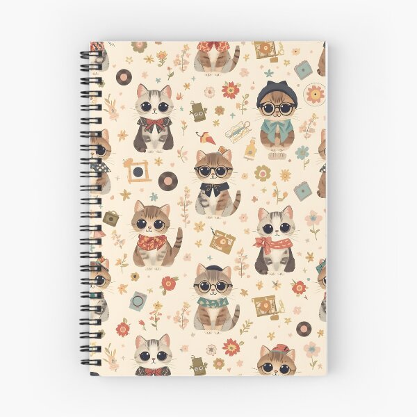 Item preview, Kawaii Hipster Cats 50s Vintage Floral Flower Beige Vinilo Candy  designed and sold by MoonlitDoodles1.