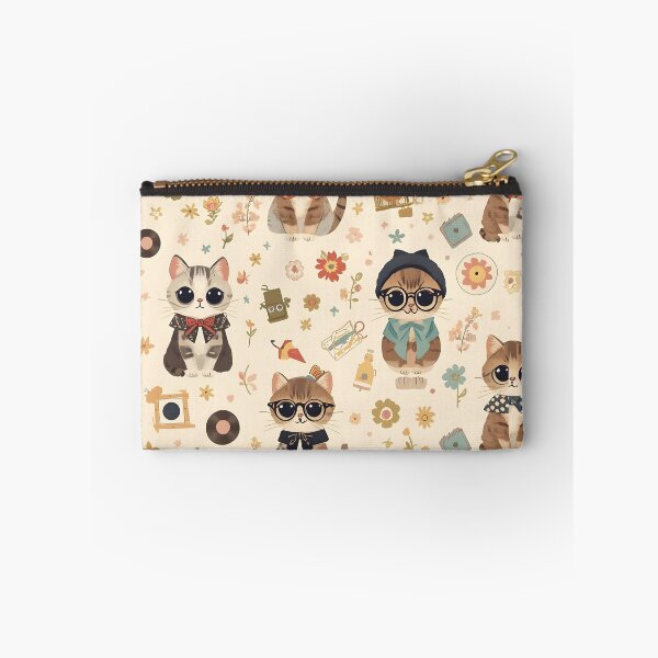 Item preview, Kawaii Hipster Cats 50s Vintage Floral Flower Beige Vinilo Candy  designed and sold by MoonlitDoodles1.
