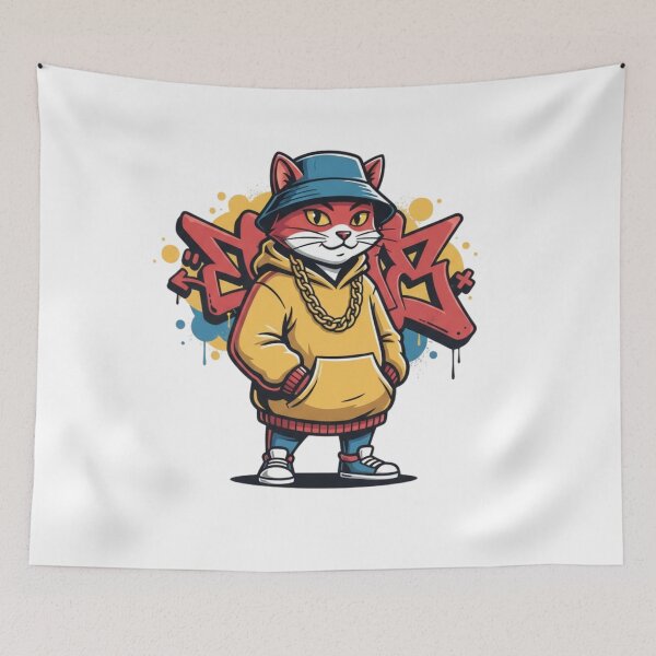 Item preview, Cool Hip-Hop Cat – Retro Streetwear Cat Art – Funny 90s Graffiti Cat Lover Gift Design designed and sold by MadeByACJ.
