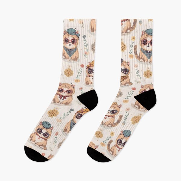 Item preview, Cat Lover Kitten Flower Vintage Floral Beige Hipster 50s Orange designed and sold by MoonlitDoodles1.