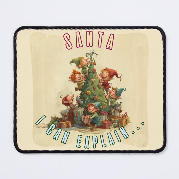 Item preview, Santa, I Can Explain – Mischievous Christmas Elves Decorating Tree designed and sold by Pawprints by Katrze.