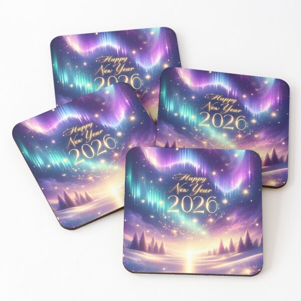 Item preview, "Happy New Year 2026" card with northern light and sparkling stars designed and sold by DreamagineArtDesign.
