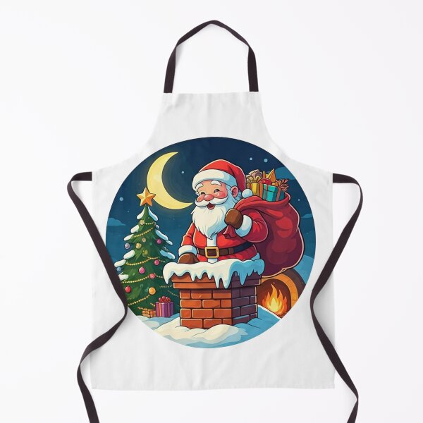 Item preview, Santa Claus in Chimney – Colorful Cartoon Christmas Illustration with Tree, Fireplace and Moonlit Night designed and sold by PixelVibe782.