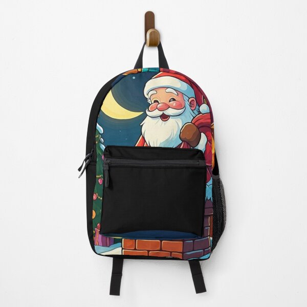 Item preview, Santa Claus in Chimney – Colorful Cartoon Christmas Illustration with Tree, Fireplace and Moonlit Night designed and sold by PixelVibe782.
