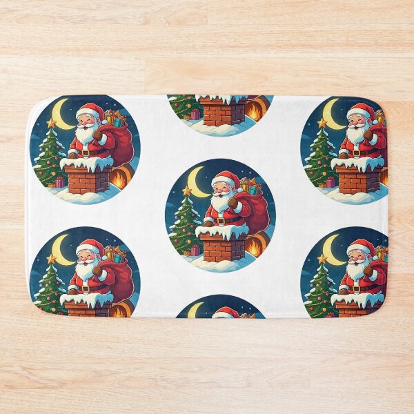 Item preview, Santa Claus in Chimney – Colorful Cartoon Christmas Illustration with Tree, Fireplace and Moonlit Night designed and sold by PixelVibe782.