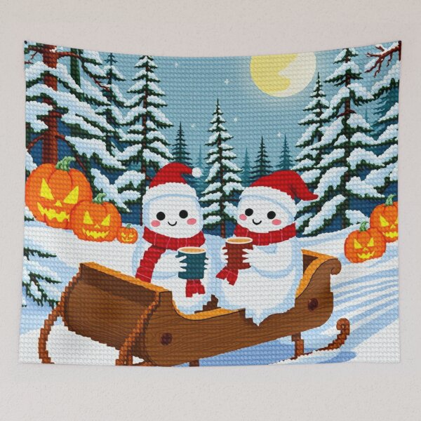 Item preview, Cross-Stitch Christmas Ghosts in Sleigh – Cozy Halloween Winter Cross Stitch Art designed and sold by MiraLumeStudio.
