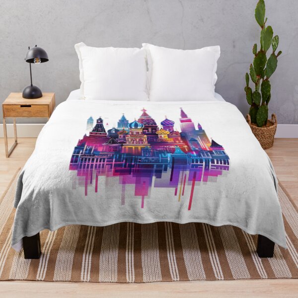 Item preview, Colorful geometric Moscow skyline with bright neon abstract towers and domes designed and sold by Encreable.