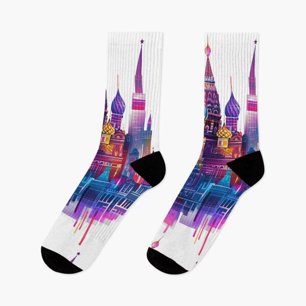 Item preview, Colorful geometric Moscow skyline with bright neon abstract towers and domes designed and sold by Encreable.