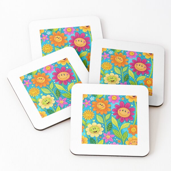 Item preview, Smiling and colorful flowers - Seamless Pattern #7 designed and sold by Second Draft Visuals.