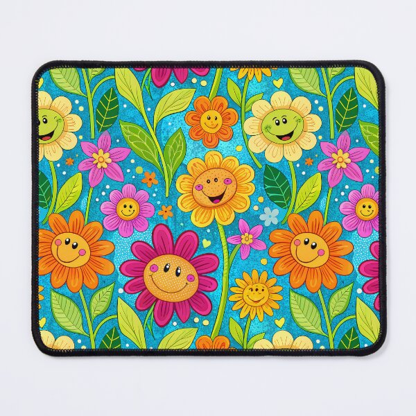 Item preview, Smiling and colorful flowers - Seamless Pattern #7 designed and sold by Second Draft Visuals.