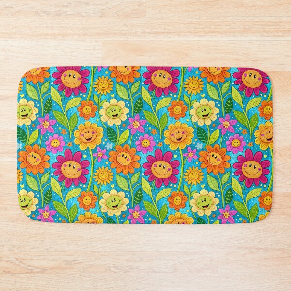 Item preview, Smiling and colorful flowers - Seamless Pattern #7 designed and sold by Second Draft Visuals.