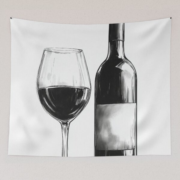 Item preview, Classic Wine Bottle and Glass Sketch designed and sold by Nytheris.