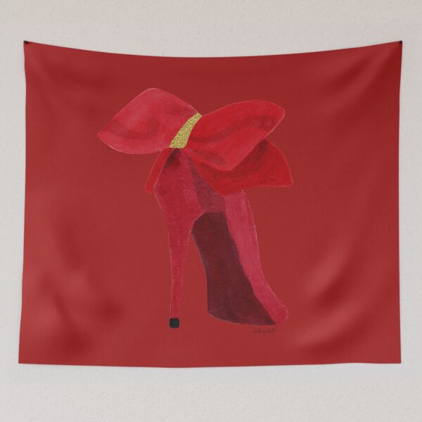 Item preview, A single red high heel stiletto designer ladies shoe with a bow designed and sold by Hillary Holt.
