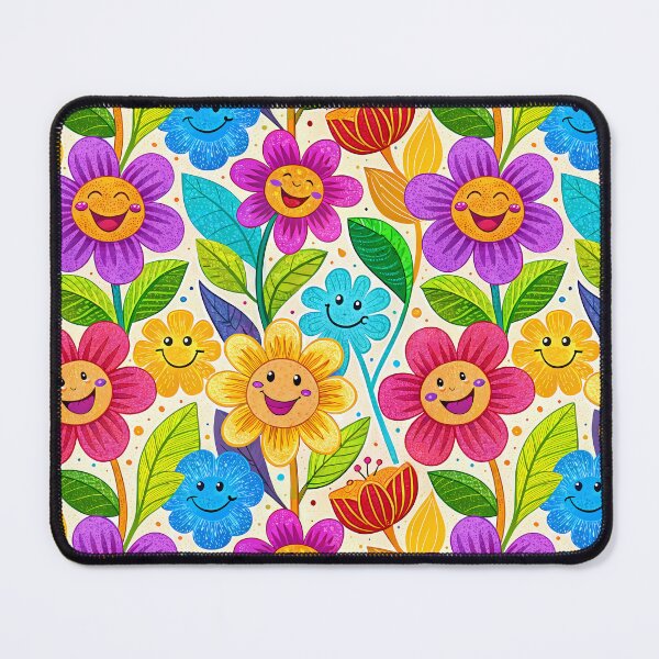 Item preview, Smiling and colorful flowers - Seamless Pattern #8 designed and sold by Second Draft Visuals.
