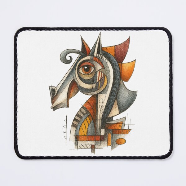 Item preview, Geometric abstract horse in black and white cubism with gray-black abstraction designed and sold by Encreable.