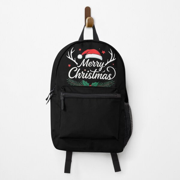 Item preview, Merry Christmas Typography Design – Elegant Calligraphic Text with Santa Hat, Holly, and Reindeer Antlers on Black Background designed and sold by PixelVibe782.