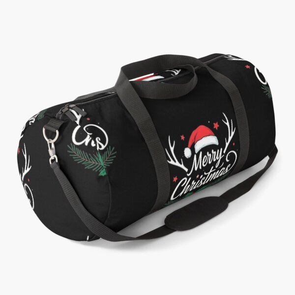 Item preview, Merry Christmas Typography Design – Elegant Calligraphic Text with Santa Hat, Holly, and Reindeer Antlers on Black Background designed and sold by PixelVibe782.