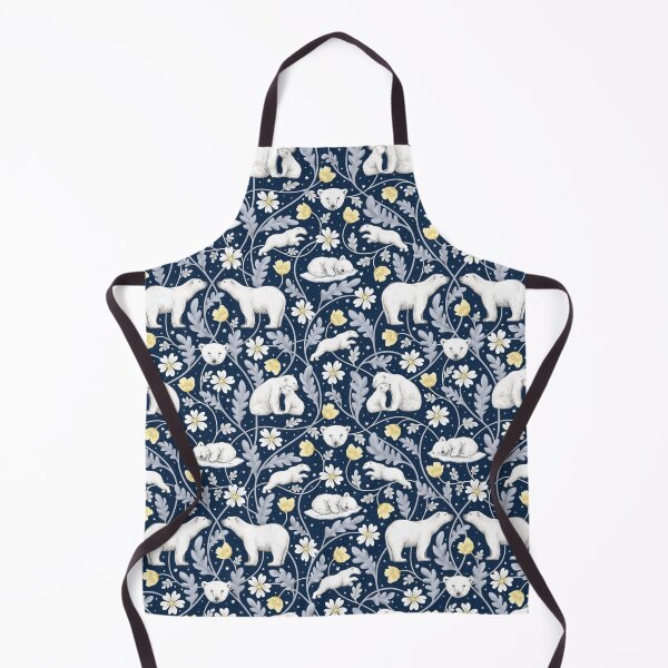 Item preview, Arctic Dreams whimsical polar bears and intricate floral pattern on a night sky navy coloured background designed and sold by HazelFisher.