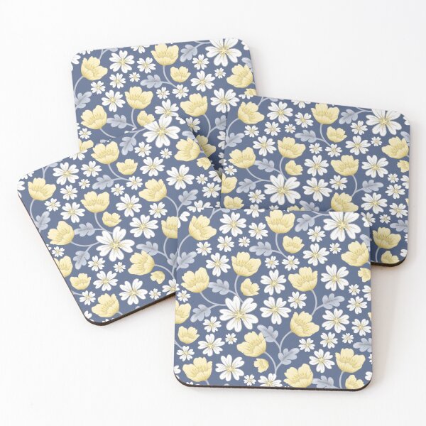 Item preview, Arctic Floral chickweed and Svalbard poppy pattern on french navy designed and sold by HazelFisher.