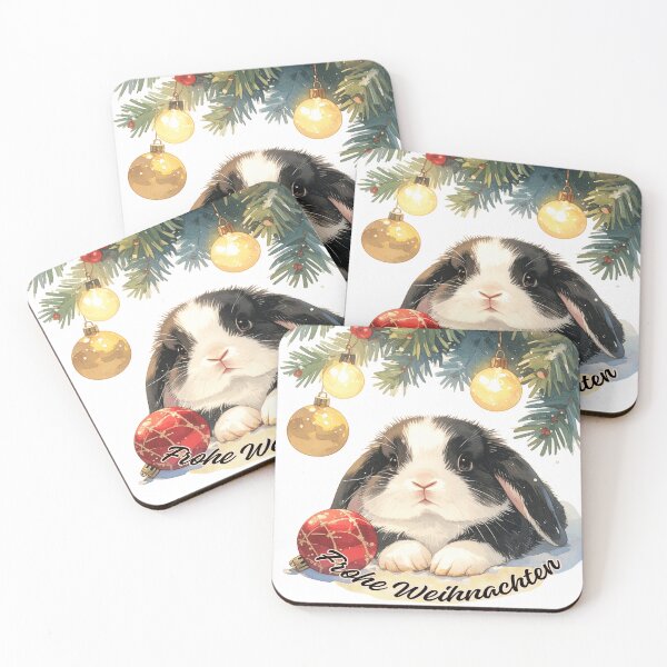 Item preview, Black and white Holland lop rabbit lying under the Christmas tree, Christmas tree ball Merry Christmas text designed and sold by LiskoDesign.