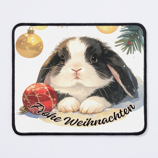 Item preview, Black and white Holland lop rabbit lying under the Christmas tree, Christmas tree ball Merry Christmas text designed and sold by LiskoDesign.