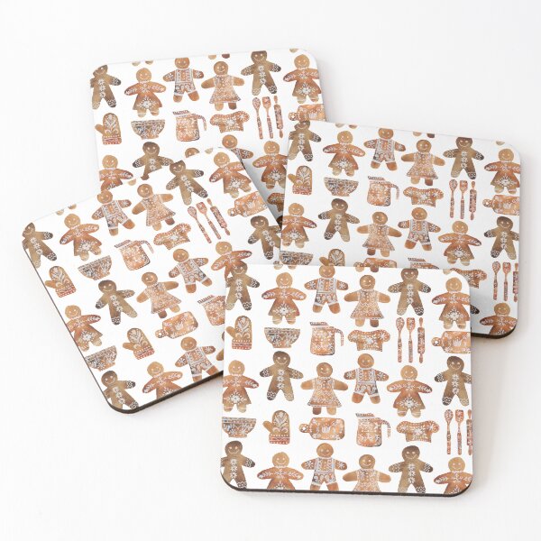 Item preview, A cute pattern of scandi inspired gingerbread men and women and baking utensils designed and sold by Hillary Holt.