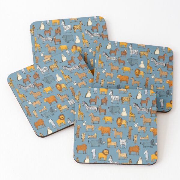 Item preview, Artistic Hand-Sketched Zoo Animals on Blue Pattern designed and sold by Piotrek0001.