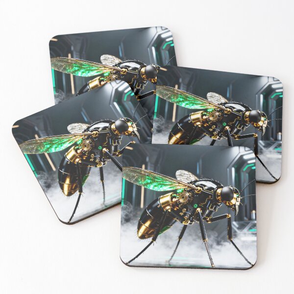 Item preview, Black Gold Mechanical Fly Robot - Cyberpunk Steampunk Insect Art designed and sold by Peter Kraaibeek Art Gallery.