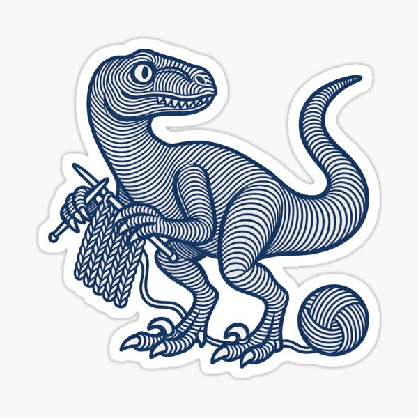 Knitting Dino Sticker