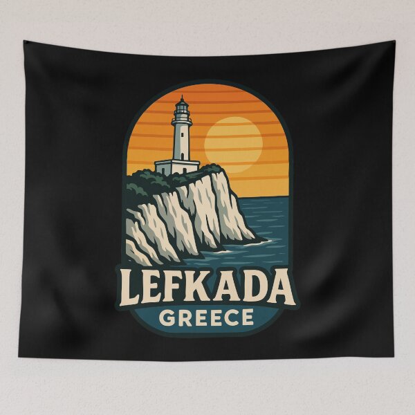 Item preview, Lefkada Greece Lighthouse Cape Ducato Retro designed and sold by TomFrontierArt.