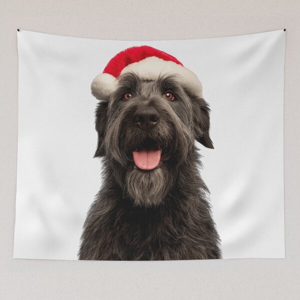 Item preview, Bouvier des Flandres dog with Christmas Hat – Festive Flanders Cattle dog Xmas Design designed and sold by LazyOwlStore.
