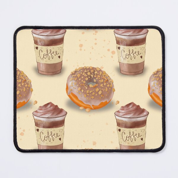 Item preview, Cozy coffee and donut digital hand drawn illustration pattern with beige background designed and sold by dreamseller88.