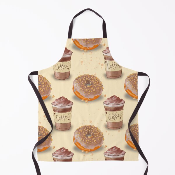 Item preview, Cozy coffee and donut digital hand drawn illustration pattern with beige background designed and sold by dreamseller88.