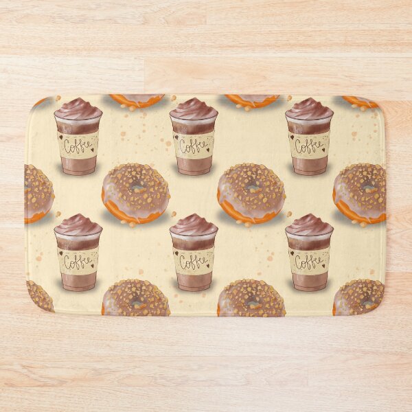 Item preview, Cozy coffee and donut digital hand drawn illustration pattern with beige background designed and sold by dreamseller88.